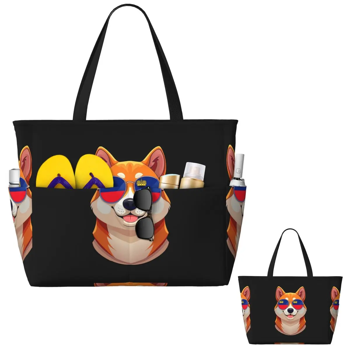 Yoga Fitness Tote - 빈티지 애국적인 시바 이누 리히텐슈타이너 플래그