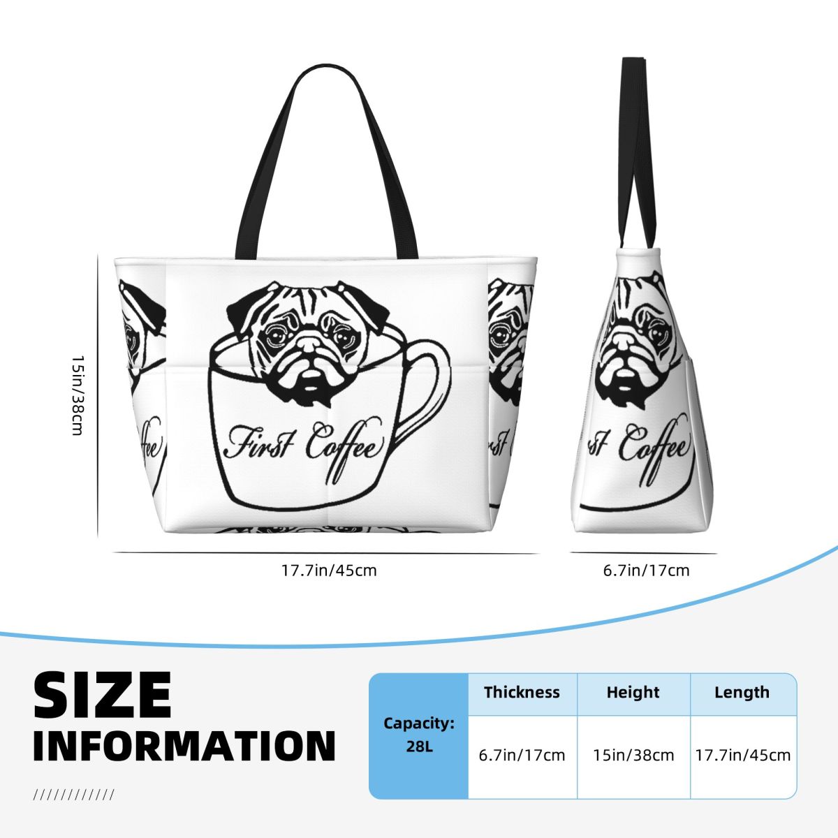 Pug First 커피 비치 토트 백 스포츠 체육관 요 - Yoga Fitness First 리뷰 및 가격