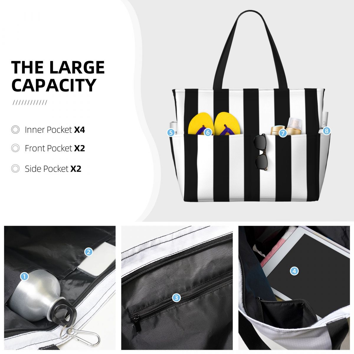 블랙 화이트 스트라이프 비치 토트 백 스포츠 체육관 요 - Yoga Fitness Tote 리뷰 및 가격