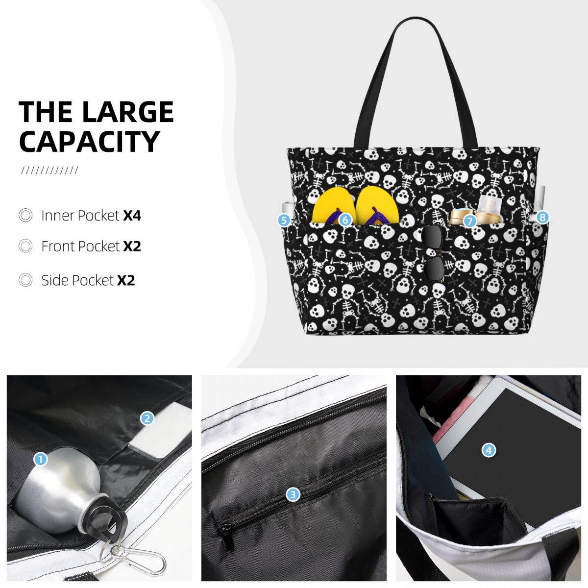 해골 꽃무늬 장미 가시 고딕 비치 토트백 스포츠 짐 요 - Yoga Fitness Tote 리뷰 및 가격